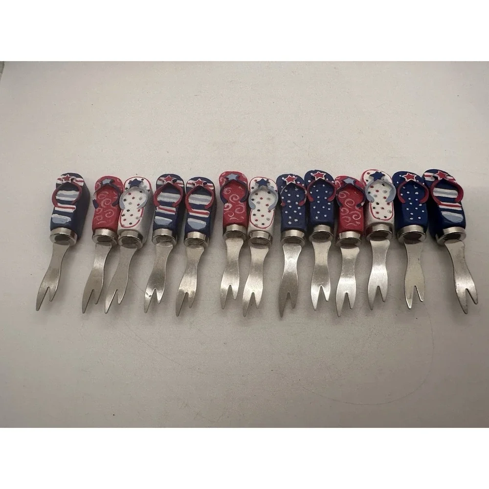 Patriotic Flip Flop Corn Holders Picks Set of 13 Red White Blue Fourth July